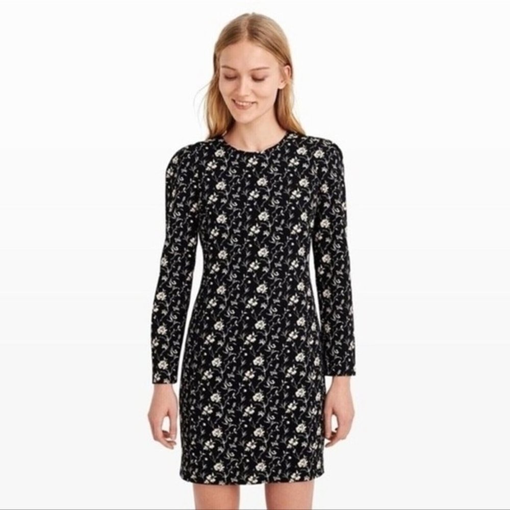 Club Monaco Dress 8 Black White Floral Long Sleeve Kaisle Sheath Above Knee